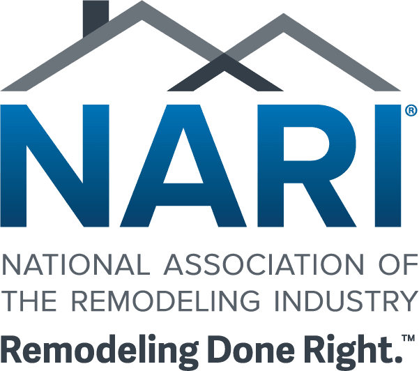 Logo of the National Association of the Remodeling Industry (NARI) with the tagline "Remodeling Done Right" below it, featuring stylized house roofs. Learn more About Us and our commitment to excellence in remodeling.